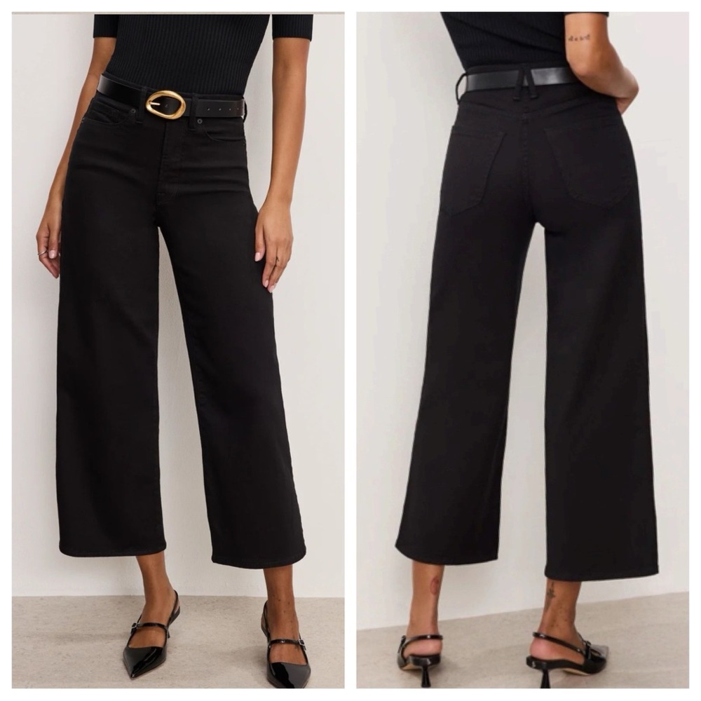 NWT Good American Good Waist Black Palazzo Crop Jeans - Picture 2 of 15